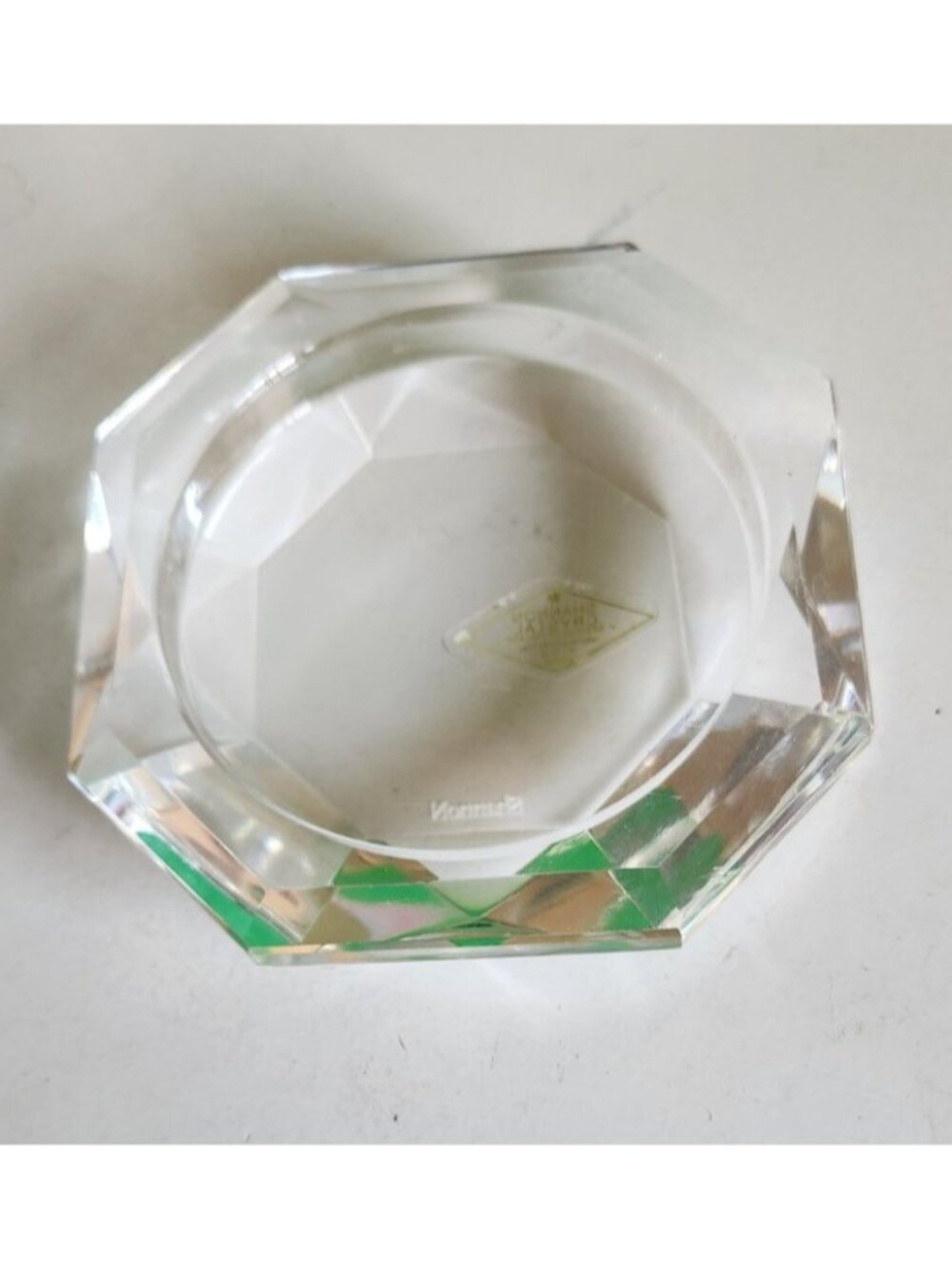 Beautiful Faceted Hexagonal Shannon Crystal Pillar Candle Holder 4" Signed